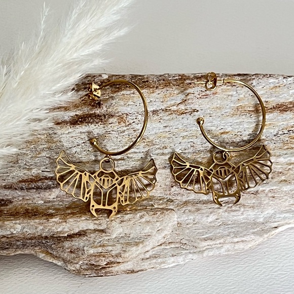 Egyptian Winged Beetle Hoops - Protection Hoops - Ancient Egyptian Hoops - Picture 6 of 9